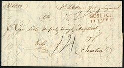 GOSPICH / ILLYRIE, 1842, in rot, , Brief nach Semlin, Taxe 14 Kr., ...