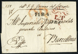 Triest 1819, Ex-Offo Behördenbrief über Mailand nach Barcelona, ...