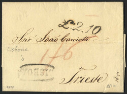 1817, Portugal, Brief aus Lissabon nach Triest, Taxstempel L. 2.10, ...