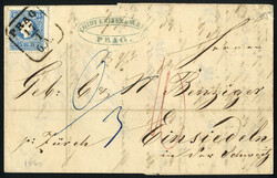 1860, Brief aus Prag nach Einsiedel / Schweiz, frankiert mit 15 Kr., ...