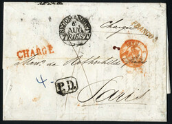 1851, bar bezahlter Rekobrief von Triest 6. AUG nach Paris / ...