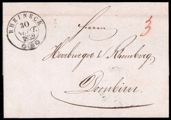 1852, Schweiz, Brief von Rheineck 30.9. nach Dornbirn, Taxe 3 für ...