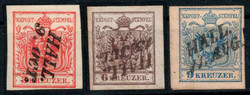 Hall, 3, 6 und 9 Kreuzer je mit komplettem Langstempel, ANK 3-5, ...