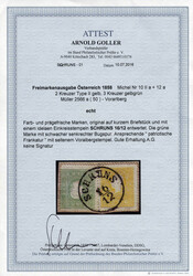 Schruns 16.12., Briefstück mit 2 und 3 Kreuzer grün, Attest Goller, ...