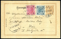1897, Korrespondenzkarte 2 Kr. braun mit Zusatzfrankatur 3 Kr. ...