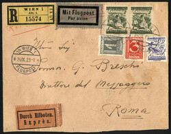 1929, eingeschriebener Express-Luftpostbrief von Wien 1 am 24.9. nach ...