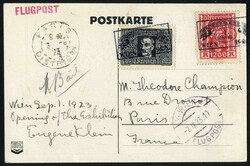 1923, Luftpostkarte von Wien am 1.9. nach Paris (Frankreich) ...