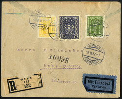 1922 eingeschriebener Luftpost Brief von Wien 141 am 15.9. nach Prag ...