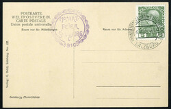 1910, Ansichtskarte von Salzburg zur Mozartfeier frankiert mit 5 H ...