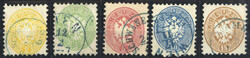 1863, 2 bis 15 Kreuzer mit Blaustempel, Schönberg in N.Oesterr. in ...