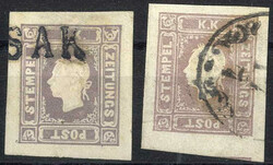 1858, 1,05 Kreuzer in braunlila und graulila, zwei gestempelte Werte, ...