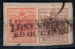 Losenstein 29. OCT 1852, Langstempel auf 3+6 Kreuzer Briefstück, ANK ...