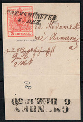 Kremsmünster 5.DEZ., Briefstück mit 3 Kreuzer in Type Ia-3, ...