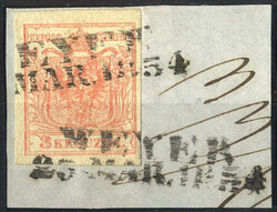 Weyer 25.MAR.1854, Langstempel auf Briefstück mit 3 Kreuzer, ANK 3 ...