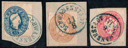 Schwanenstadt, drei Briefstücke mit Blaustempel der Ausgaben 1860/64 ...