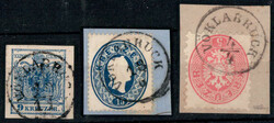 Vöcklabruck, drei Briefstücke / Marken mit 9 Kr., 15 Kr. und 5 Kr., ...