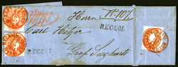 1861, RECOMMANDIRT WIEN 11/10 1861, 3 rote Einkreisstempel auf mit ...