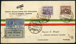 1929, Primo volo Roma-Tunisi, lettera aerea dal Vaticano il 10.12 per ...