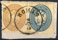 1863/64, Briefstück mit 10 + 15 Soldi weitgezähnt mit ...