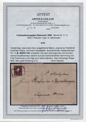 1858, 3 Kreuzer tiefschwarz, äußerst wirkungsvolle Einzelfrankatur, ...