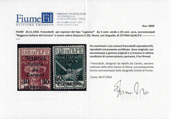 1920, Legionari, Reggenza Italiana del Carnaro, i due valori espresso ...