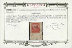 1918/1919, Mietitori con soprastampa a macchina FIUME, 10 f. rosso ...