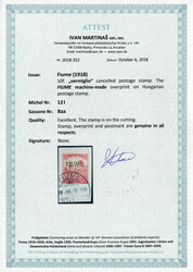 1918/1919, Mietitori con soprastampa a macchina FIUME, 10 f. carminio ...