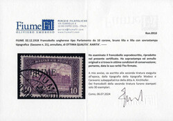 1918/1919, Veduta con soprastampa a macchina FIUME, 10 k. bruno lilla ...