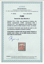 1918/1919, Mietitori con soprastampa a macchina FIUME, 10 f. carminio ...