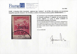 1918/1919, Mietitori con soprastampa a macchina FIUME, 10 f. carminio ...