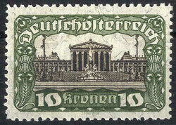 1919, 10 Kronen Freimarke "Parlament" in LZ 11 1/2 :12 1/2, ...