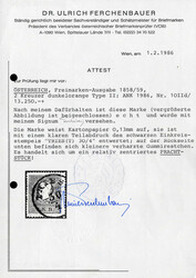 1858/59, 2 Kr. Freimarkenausgabe, dunkelorange auf Kartonpapier 0,13 ...