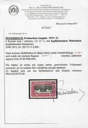 1919/21, 4 Kronen rosa / schwarz, Freimarken-Ausgabe Parlament, LZ 12 ...
