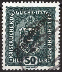1918/19, 50 H. schwarzgrün, mit Teilstempel von WIEN entwertet, ...