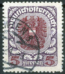 1920/21, 5 Kr. Wappenzeichnung, schwarzbraunviolett/schwärzlichlila, ...