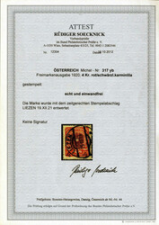 1920/21, 4 Kr. Wappenzeichnung, rot/schwärzlichkarminlila, mit ...