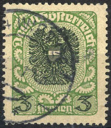 1920/21, 3 Kr. Wappenzeichnung, dunkelgrün/scharzgrün, mit ...