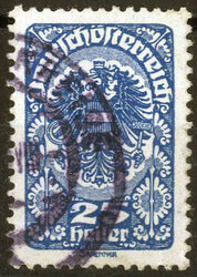 1919, 25 Heller. Wappenadler, tiefblau, gestempelt, Befund Soecknick, ...