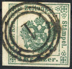 1853, 2 kr. verde, tipo Ia annullato con bollo d´arrivo di Vienna"1" ...