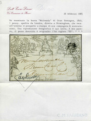 1840, Mulready one penny black from London to Birmigham, with black ...