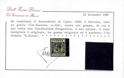 1928, 5 £ schwarz auf gelb, ungebraucht, Originalgummierung mit ...