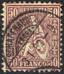 1881, Sitzende Helvetia 50 Rappen auf Faserpapier, gestempelt, Mi. 43 ...