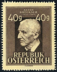 1949, Anton Bruckner 40 Gr., gezähnte Farbprobe in Braun auf ...