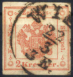1858, segnatasse per giornali 2 Kreuzer vermiglio Tipo II ...