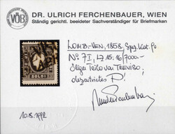 1858, 3 s. nero I tipo dent. 15x16 usato, cert. Ferchenbauer, Sass. ...