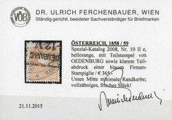 1859, 2 Kr. Freimarke Kaiserkopf nach links, hellorange, mit ...