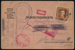 1918, "K.K ETAPPENPOSTAMT 316 5/1/18" Brückenstempel auf mit 10 BANI ...