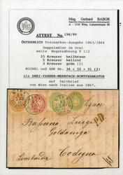 1867, "WIEN SEILERSTÄTTE 5-7 7 JUN 67", 3 blaue Doppelkreisstempel ...