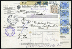 1895/1905, zwei Paketbegleitadressen von Triest: 5 Kr. vom 7.9.1895 ...