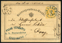 Kimpolung 1870, Korrespondenzkarte 2 Kr. gelb vom 26.4.1870 von ...